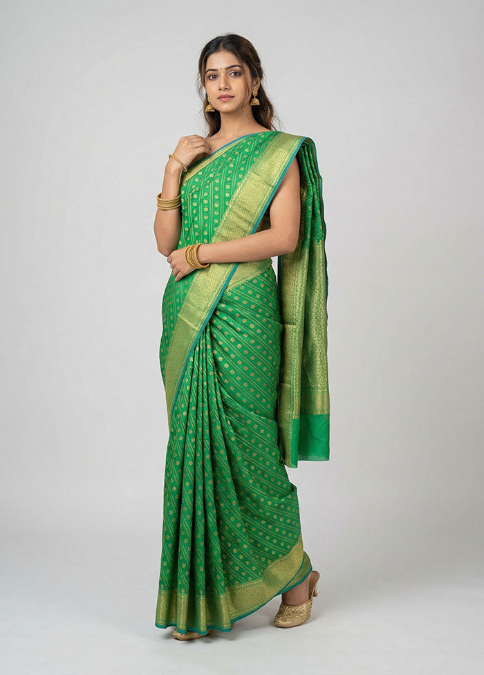 Green Kora Silk Saree With Blouse Piece