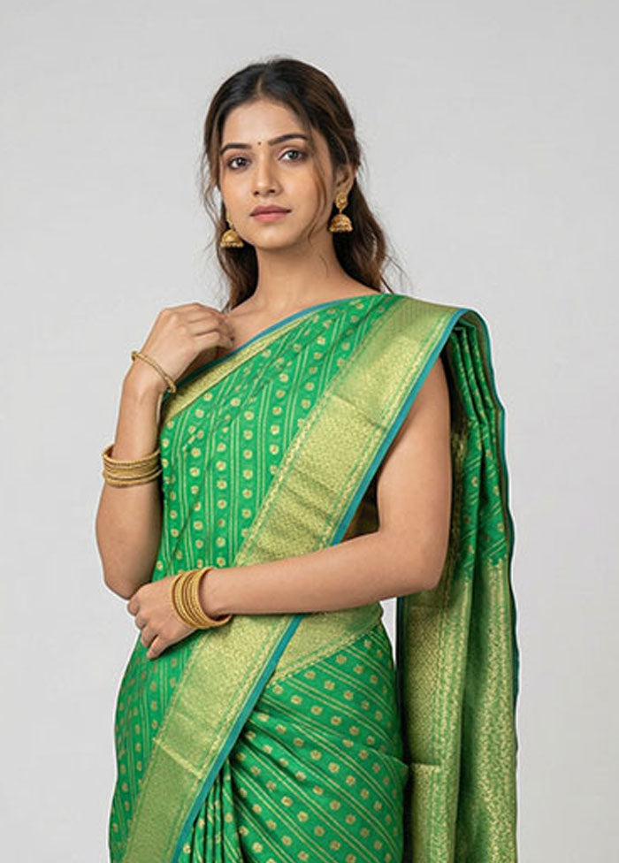 Green Kora Silk Saree With Blouse Piece