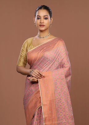 Pink Kora Silk Saree With Blouse Piece