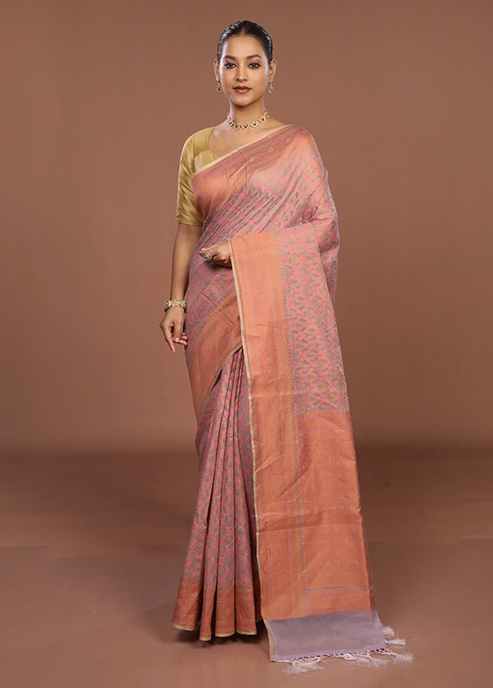 Pink Kora Silk Saree With Blouse Piece