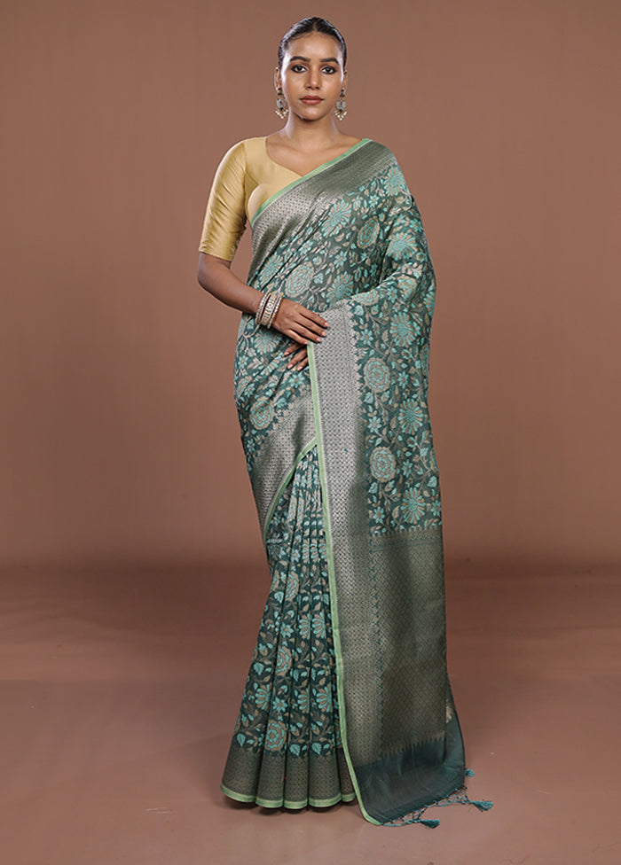 Green Kora Silk Saree With Blouse Piece