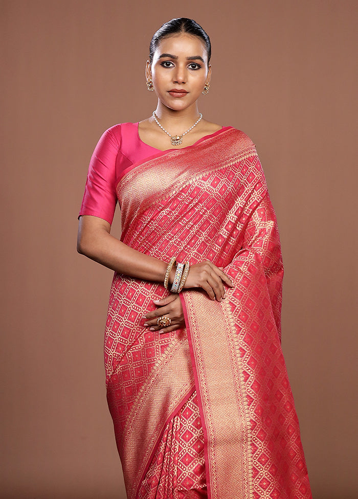 Pink Kora Silk Saree With Blouse Piece