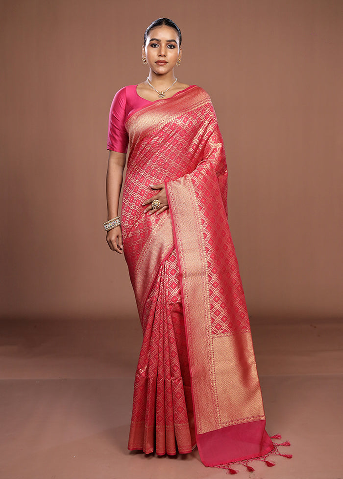 Pink Kora Silk Saree With Blouse Piece