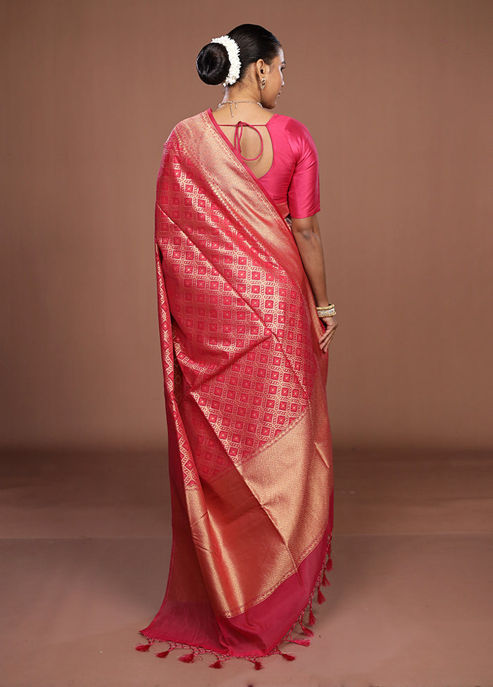 Pink Kora Silk Saree With Blouse Piece