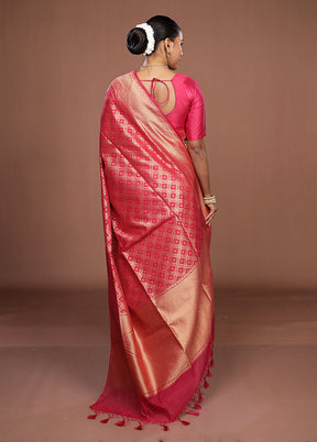 Pink Kora Silk Saree With Blouse Piece