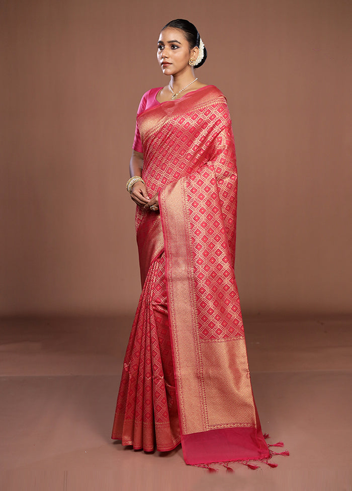 Pink Kora Silk Saree With Blouse Piece