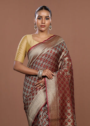 Brown Kora Silk Saree With Blouse Piece