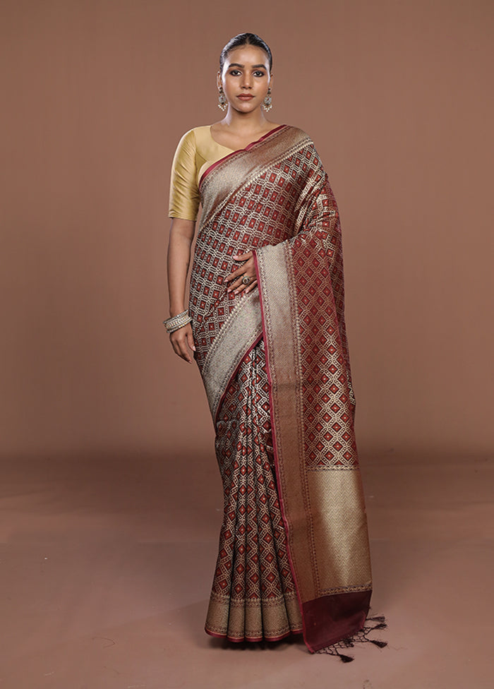 Brown Kora Silk Saree With Blouse Piece
