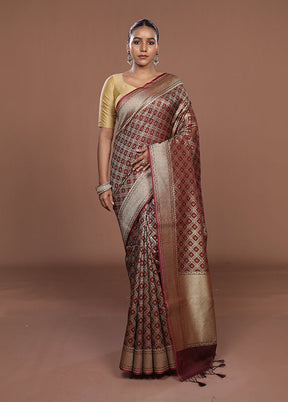 Brown Kora Silk Saree With Blouse Piece
