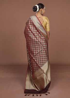 Brown Kora Silk Saree With Blouse Piece