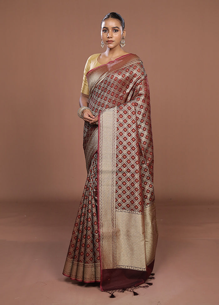 Brown Kora Silk Saree With Blouse Piece