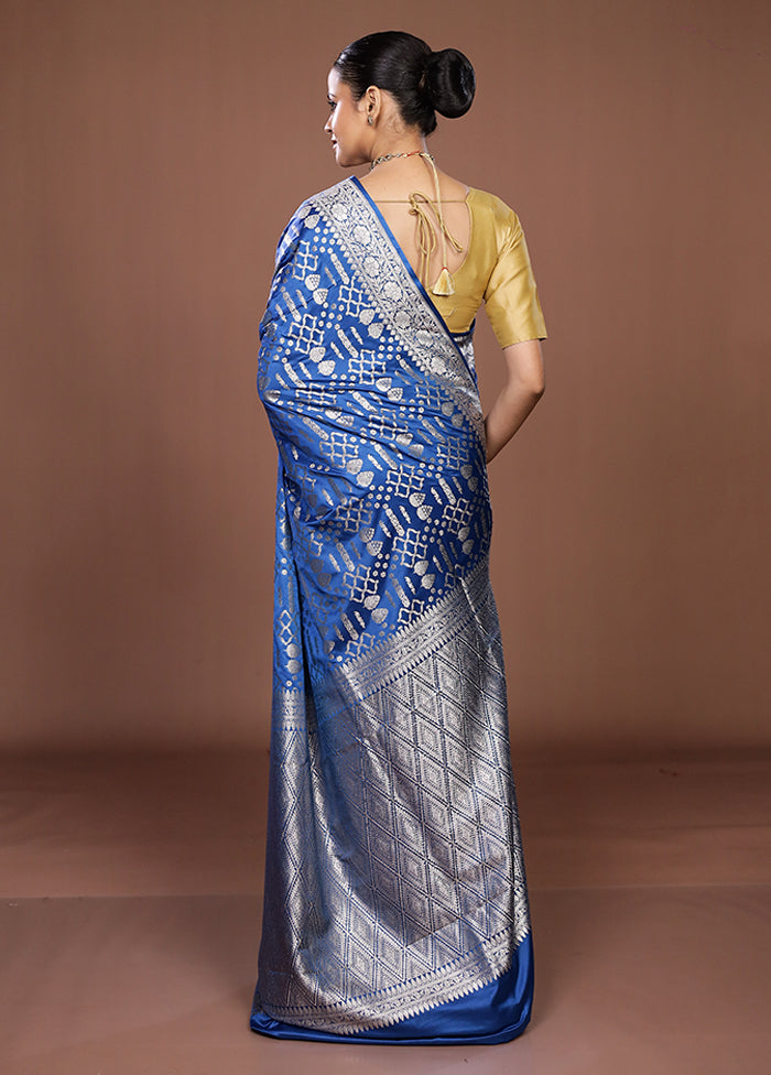 Blue Dupion Silk Saree With Blouse Piece