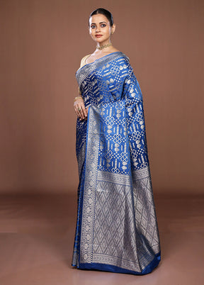Blue Dupion Silk Saree With Blouse Piece