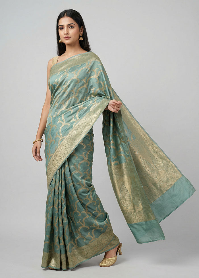 Blue Dupion Silk Saree With Blouse Piece