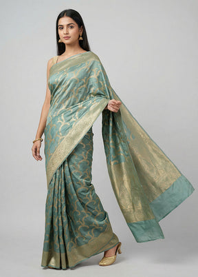 Blue Dupion Silk Saree With Blouse Piece