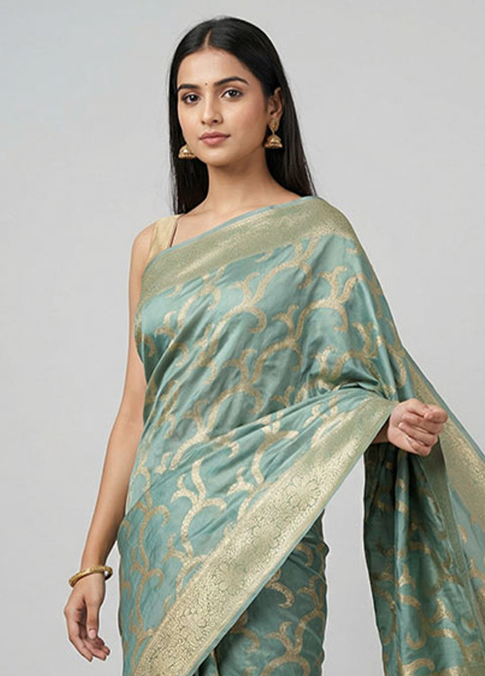 Blue Dupion Silk Saree With Blouse Piece