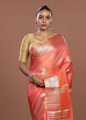 Pink Dupion Silk Saree With Blouse Piece