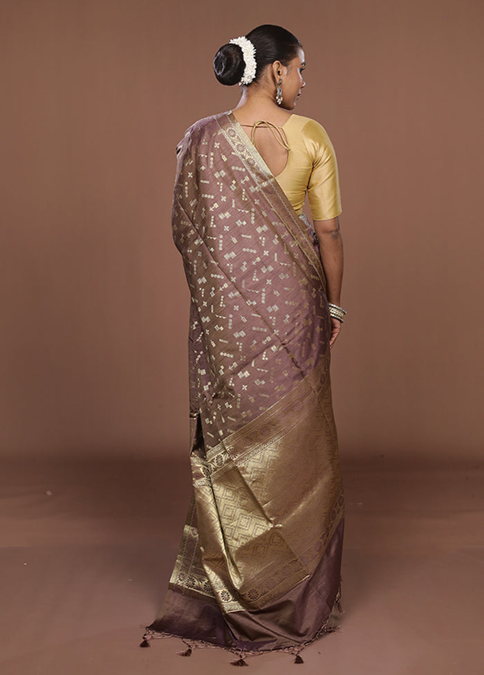 Grey Dupion Silk Saree With Blouse Piece