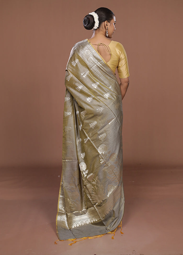 Grey Dupion Silk Saree With Blouse Piece