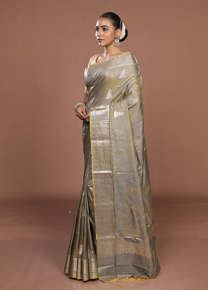Grey Dupion Silk Saree With Blouse Piece