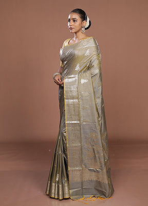 Grey Dupion Silk Saree With Blouse Piece