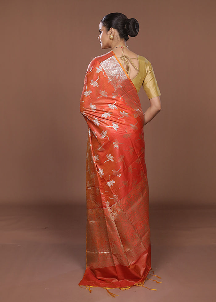 Red Dupion Silk Saree With Blouse Piece