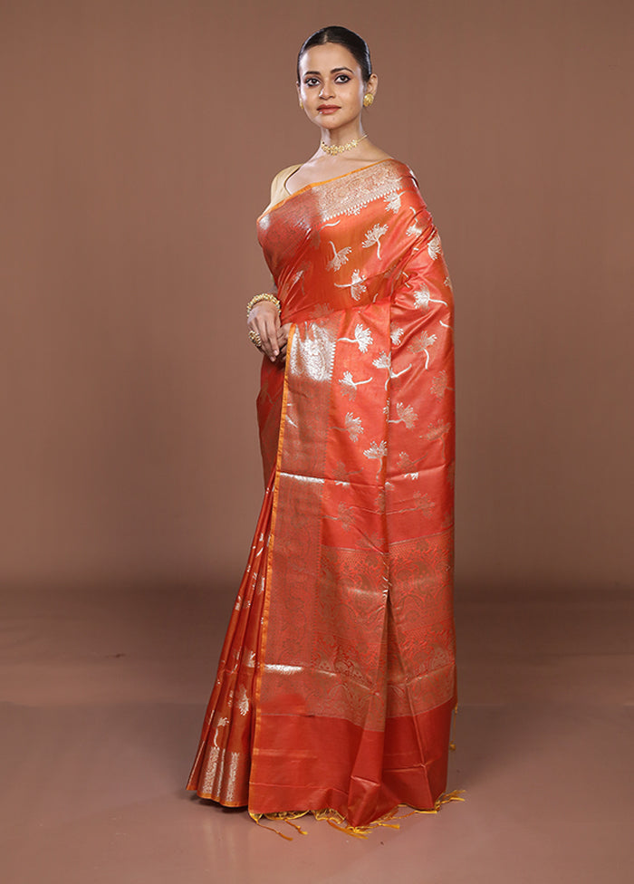Red Dupion Silk Saree With Blouse Piece