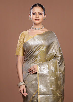 Grey Dupion Silk Saree With Blouse Piece