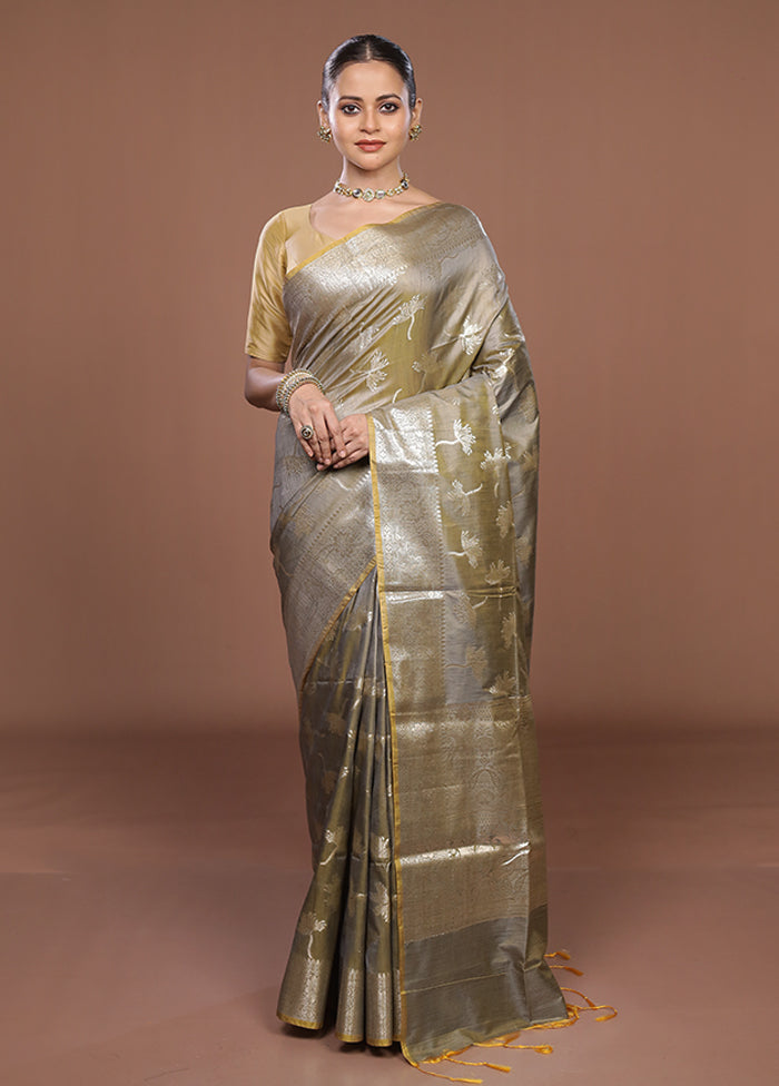 Grey Dupion Silk Saree With Blouse Piece