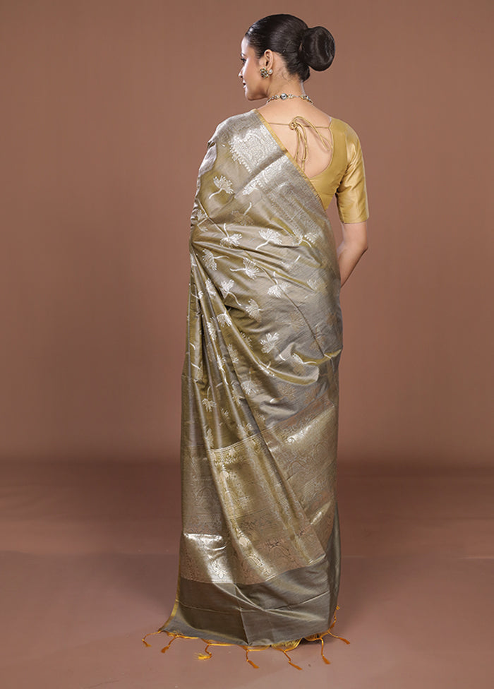 Grey Dupion Silk Saree With Blouse Piece
