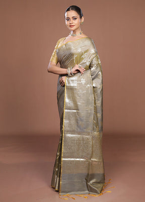 Grey Dupion Silk Saree With Blouse Piece