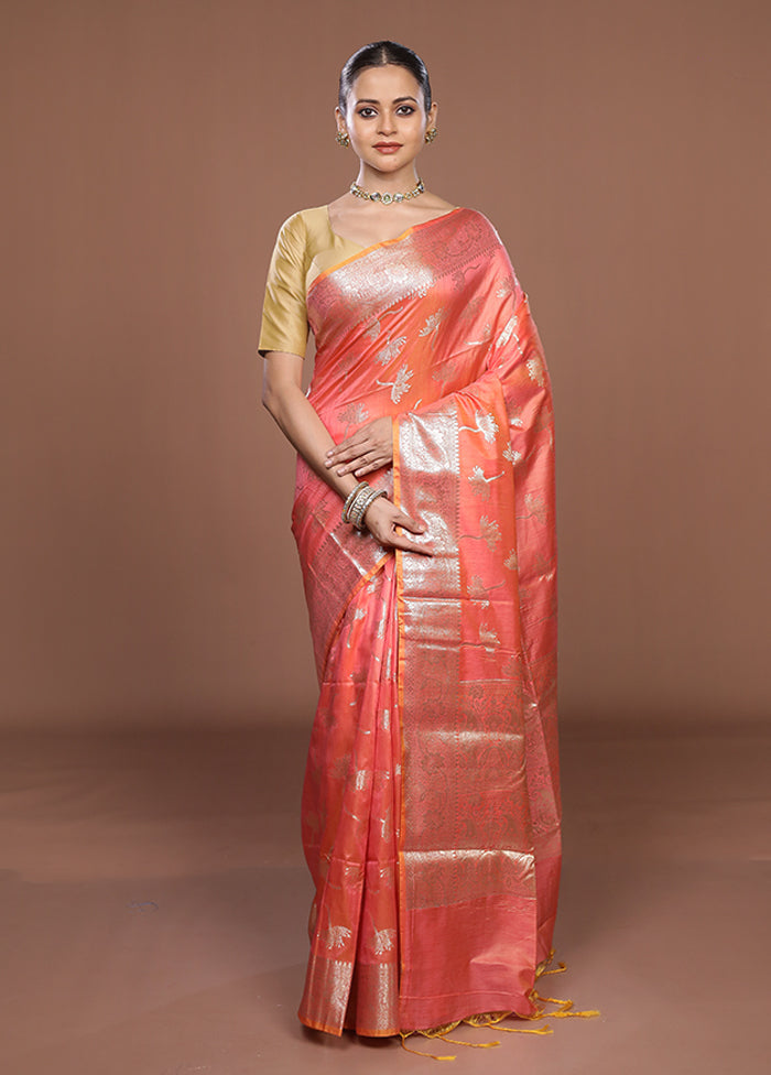 Pink Dupion Silk Saree With Blouse Piece