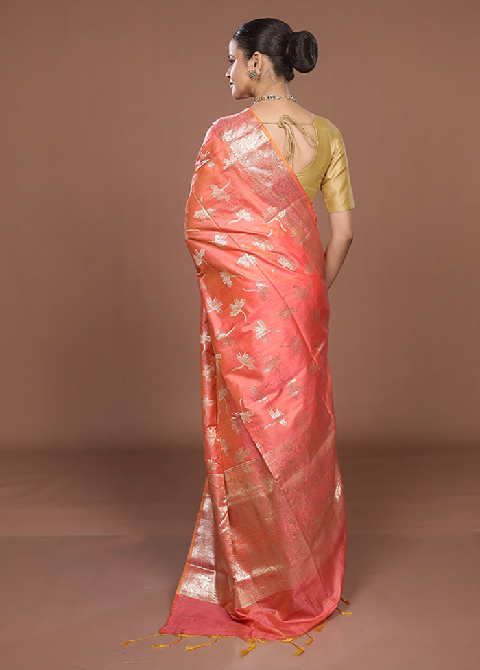 Pink Dupion Silk Saree With Blouse Piece