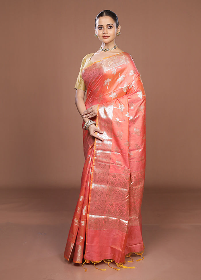 Pink Dupion Silk Saree With Blouse Piece