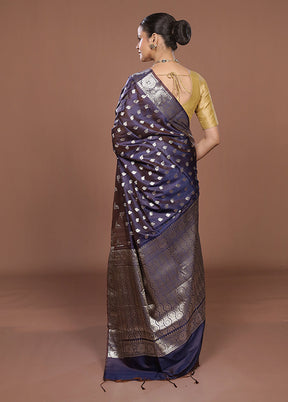 Blue Dupion Silk Saree With Blouse Piece