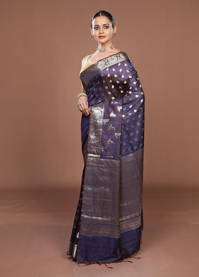 Blue Dupion Silk Saree With Blouse Piece