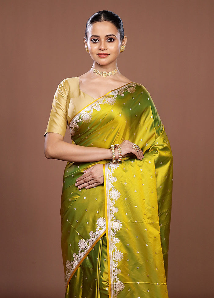 Yellow Katan Silk Saree With Blouse Piece