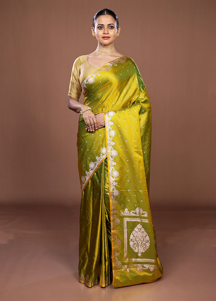 Yellow Katan Silk Saree With Blouse Piece
