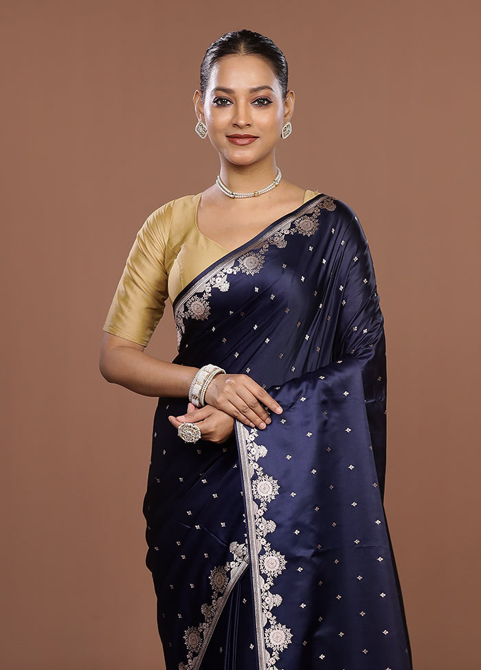 Blue Katan Silk Saree With Blouse Piece