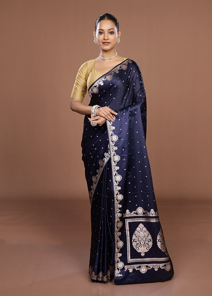 Blue Katan Silk Saree With Blouse Piece