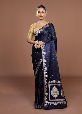 Blue Katan Silk Saree With Blouse Piece