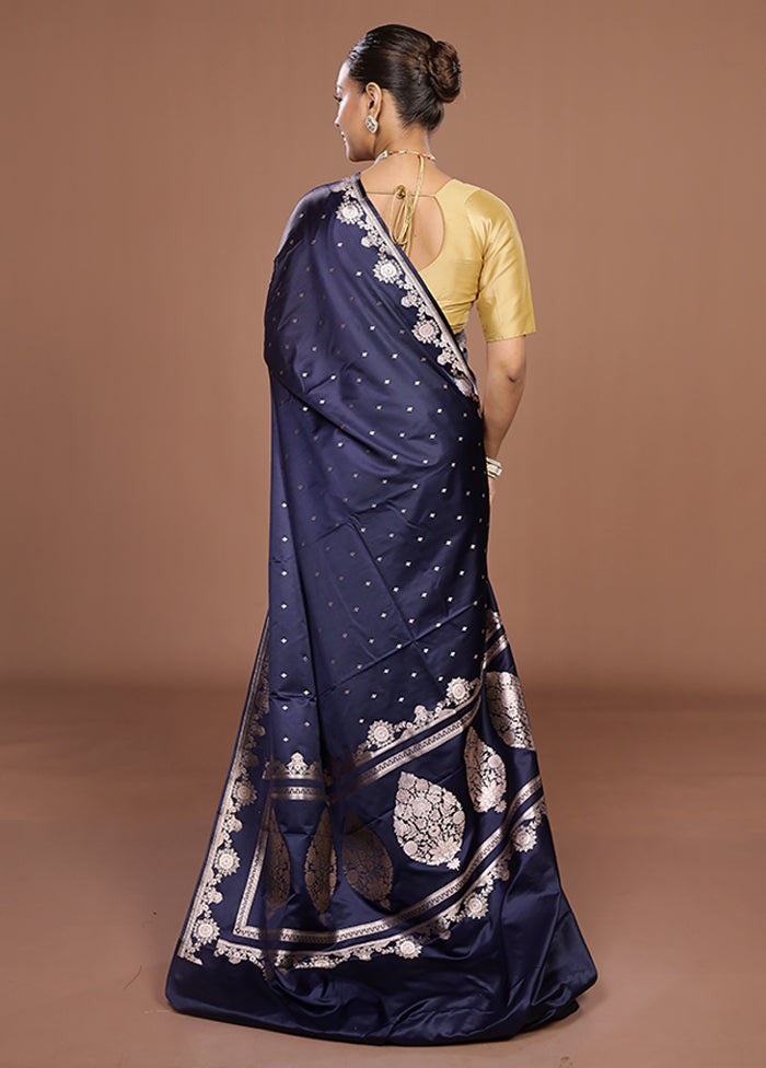 Blue Katan Silk Saree With Blouse Piece