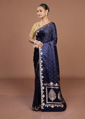 Blue Katan Silk Saree With Blouse Piece