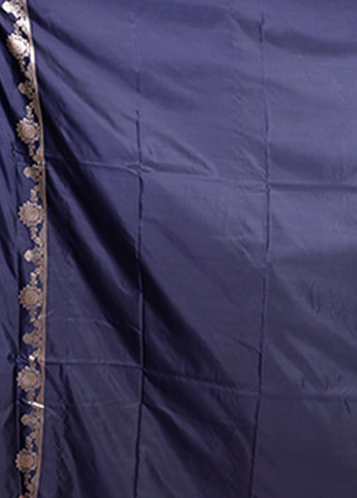 Blue Katan Silk Saree With Blouse Piece