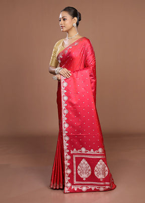 Pink Katan Silk Saree With Blouse Piece