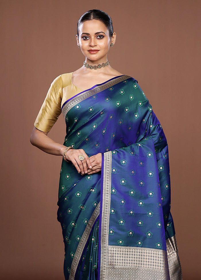 Blue Katan Silk Saree With Blouse Piece
