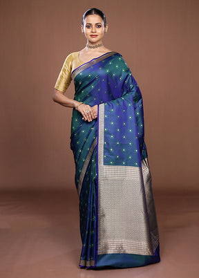 Blue Katan Silk Saree With Blouse Piece