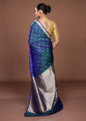 Blue Katan Silk Saree With Blouse Piece