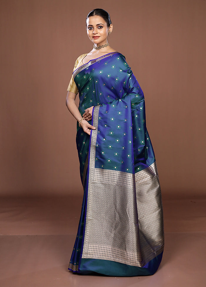 Blue Katan Silk Saree With Blouse Piece