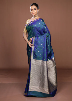 Blue Katan Silk Saree With Blouse Piece